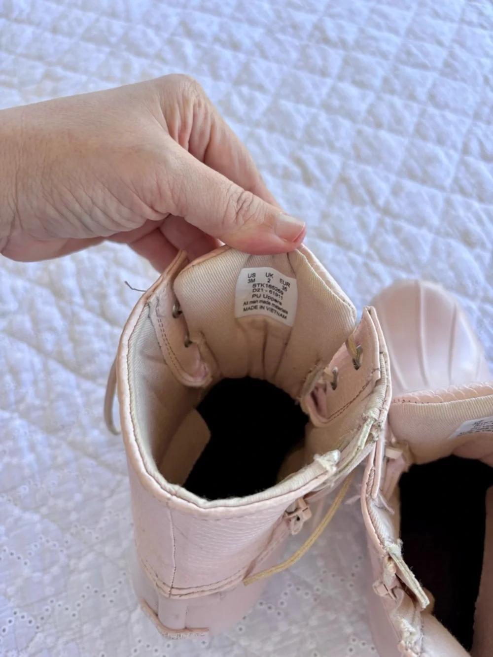 Sperry Duck Boots Girls Size 3 Pink Khaki Waterproof Lace Up Rain Boots
